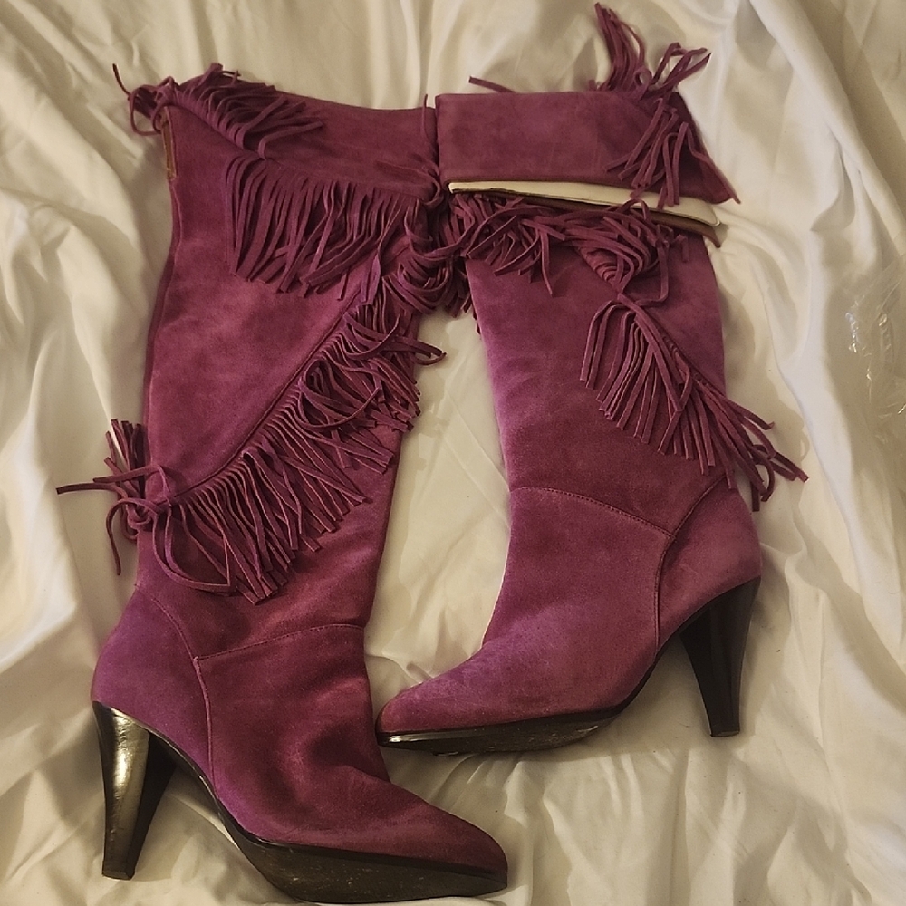 Colin Stuart Magenta Fringed Heeled Boots